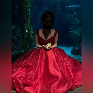 Red/burgundy ball-gown style dress prom dress